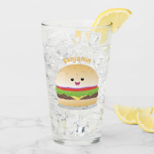 Cute lycklig kawaii hamburger tecknad glaskopp