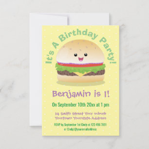 Cute lycklig kawaii hamburger tecknad inbjudningar
