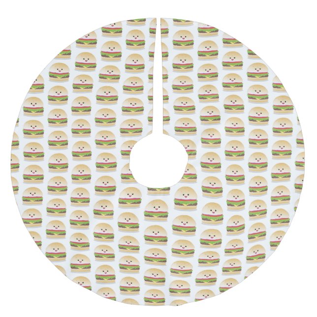 Cute lycklig kawaii hamburger tecknad julgransmatta borstad polyester (Framsidan)