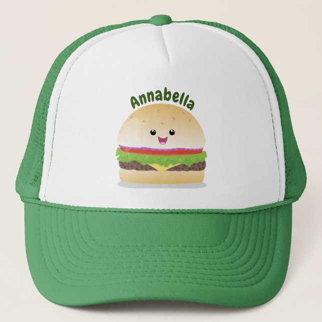 Cute lycklig kawaii hamburger tecknad keps (Framsida)