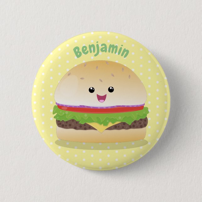 Cute lycklig kawaii hamburger tecknad knapp (Framsida)