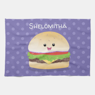 Cute lycklig kawaii hamburger tecknad kökshandduk
