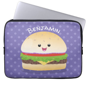 Cute lycklig kawaii hamburger tecknad laptop fodral