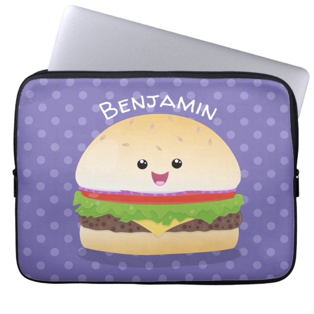 Cute lycklig kawaii hamburger tecknad laptop fodral (Framsidan)