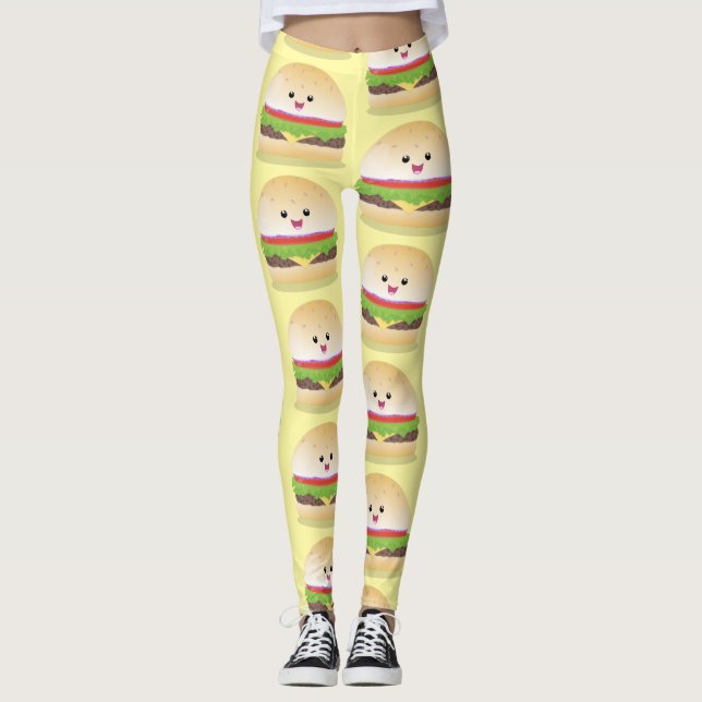 Cute lycklig kawaii hamburger tecknad leggings (Framsida)