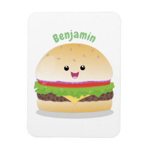 Cute lycklig kawaii hamburger tecknad magnet