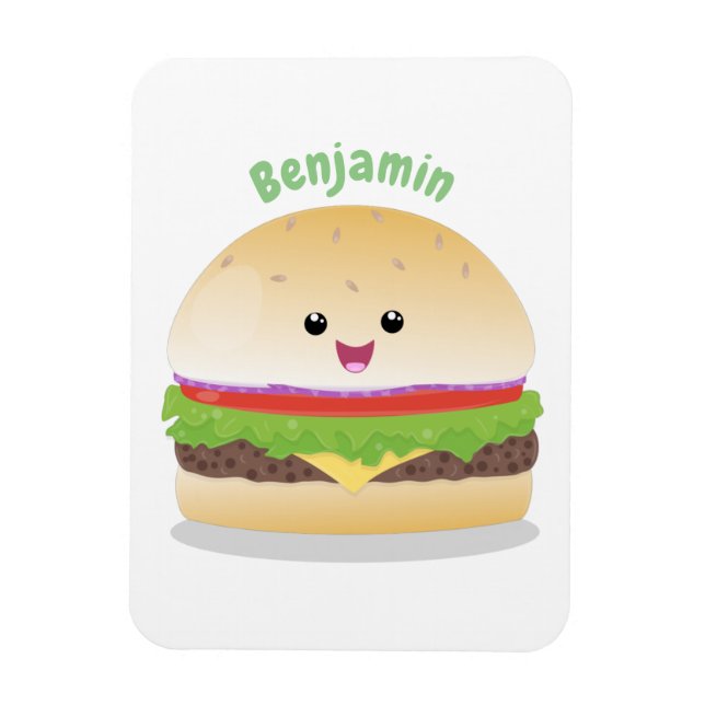 Cute lycklig kawaii hamburger tecknad magnet (Vertikal)