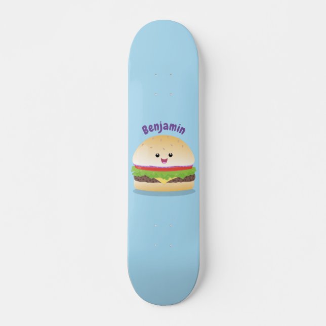 Cute lycklig kawaii hamburger tecknad mini skateboard bräda 18,5 cm (Framsida)