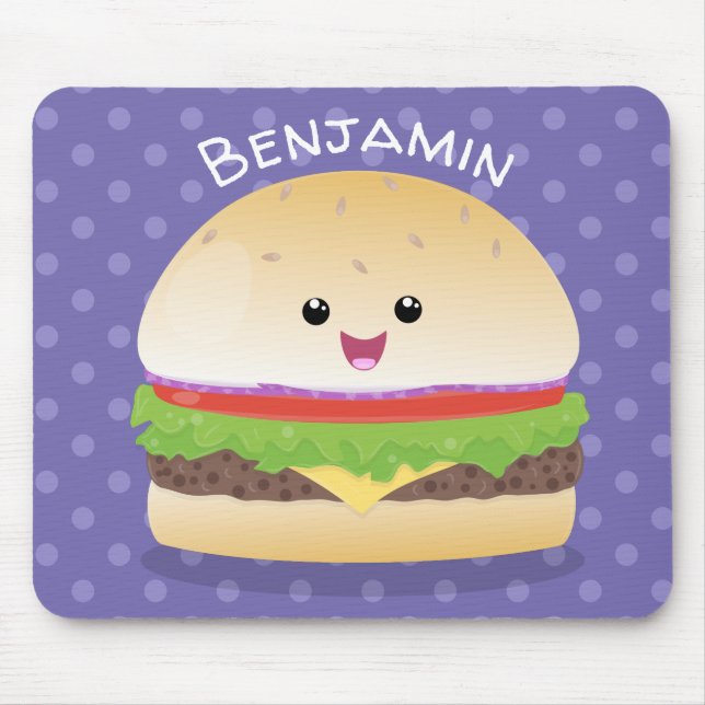 Cute lycklig kawaii hamburger tecknad musmatta (Framsidan)