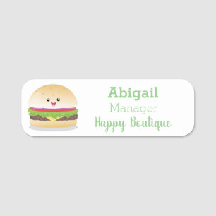 Cute lycklig kawaii hamburger tecknad namnbricka