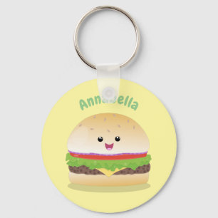 Cute lycklig kawaii hamburger tecknad nyckelring