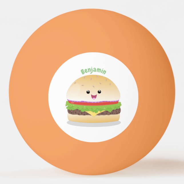 Cute lycklig kawaii hamburger tecknad pingisboll (Framsidan)