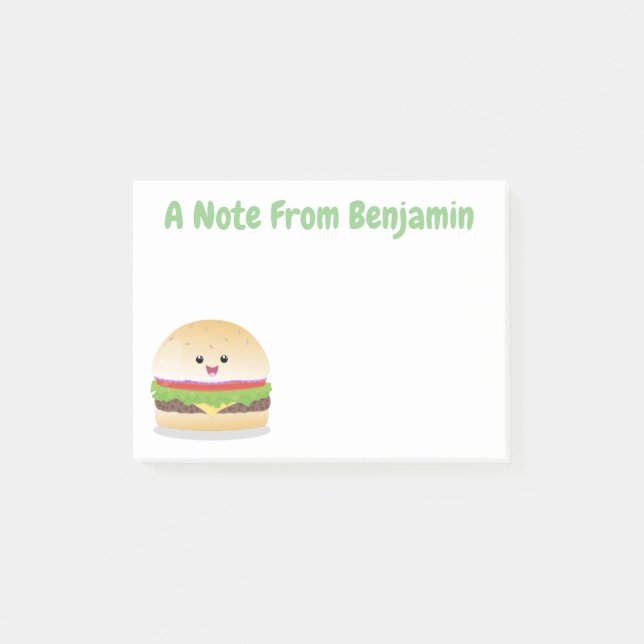 Cute lycklig kawaii hamburger tecknad post-it block (Framsida)