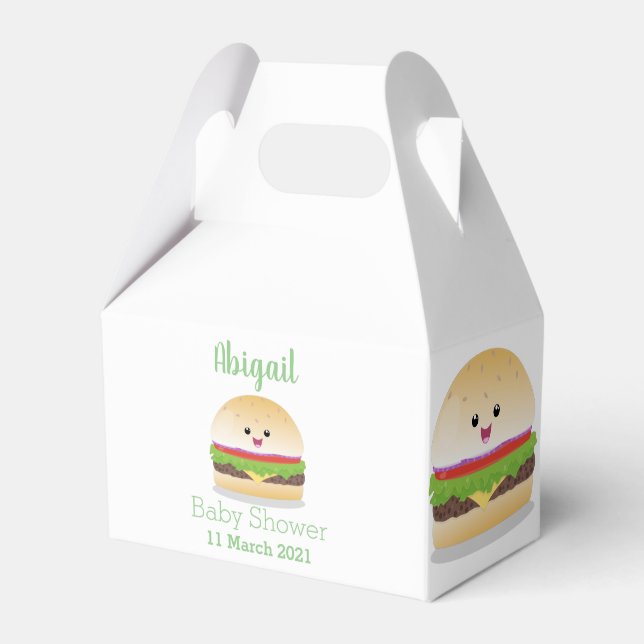 Cute lycklig kawaii hamburger tecknad presentaskar (Framsidan Sidan)