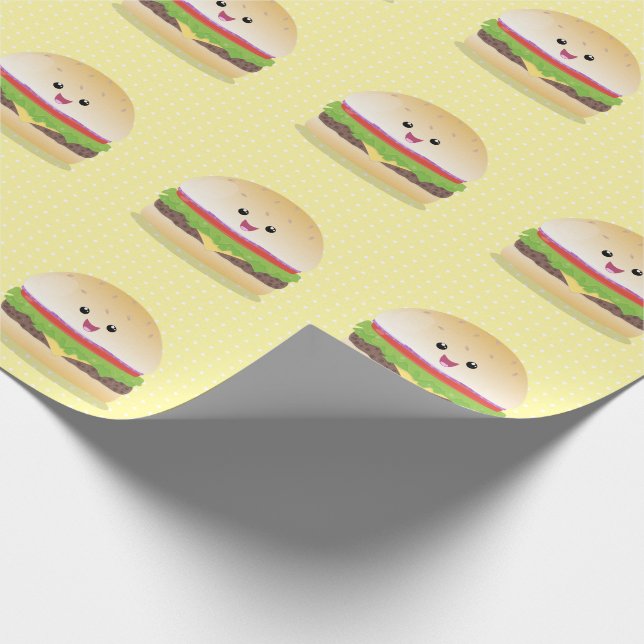 Cute lycklig kawaii hamburger tecknad presentpapper (Hörn)