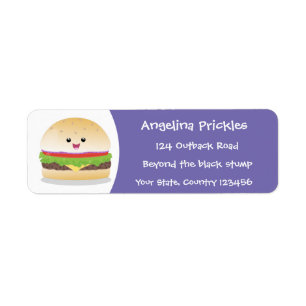 Cute lycklig kawaii hamburger tecknad returadress etikett