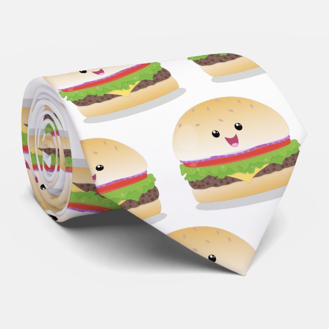 Cute lycklig kawaii hamburger tecknad slips (Rullad)