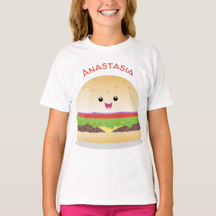 Cute lycklig kawaii hamburger tecknad t shirt