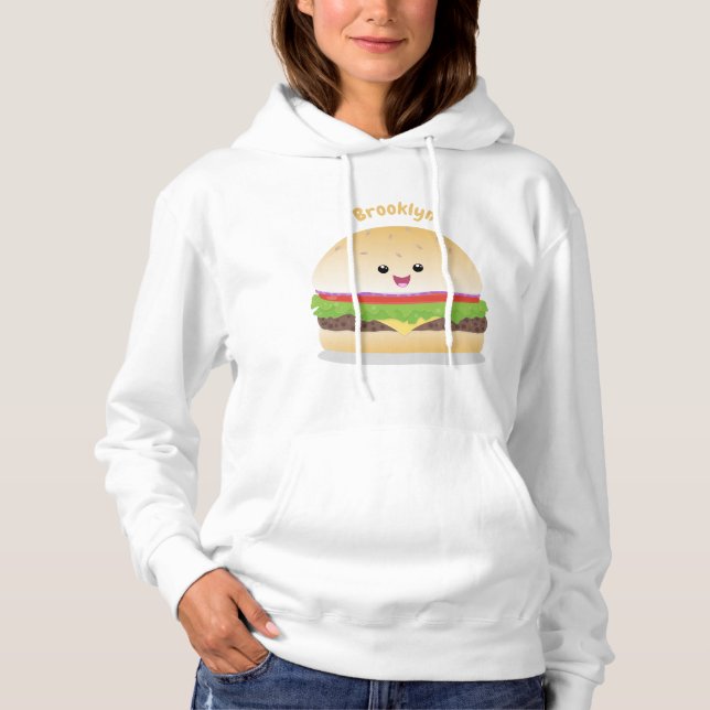 Cute lycklig kawaii hamburger tecknad t shirt (Framsida)