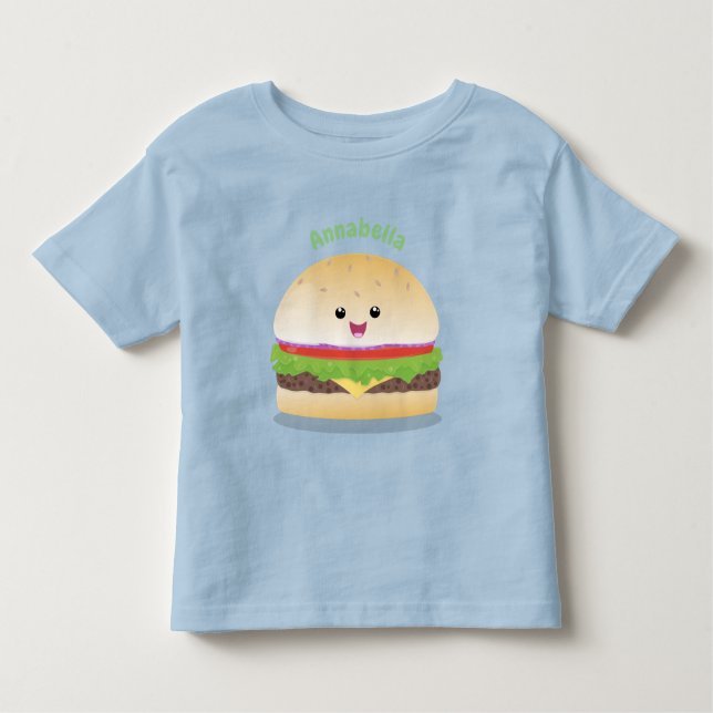 Cute lycklig kawaii hamburger tecknad t shirt (Framsida)