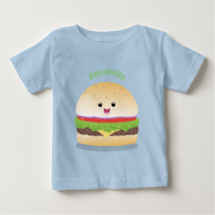 Cute lycklig kawaii hamburger tecknad t shirt