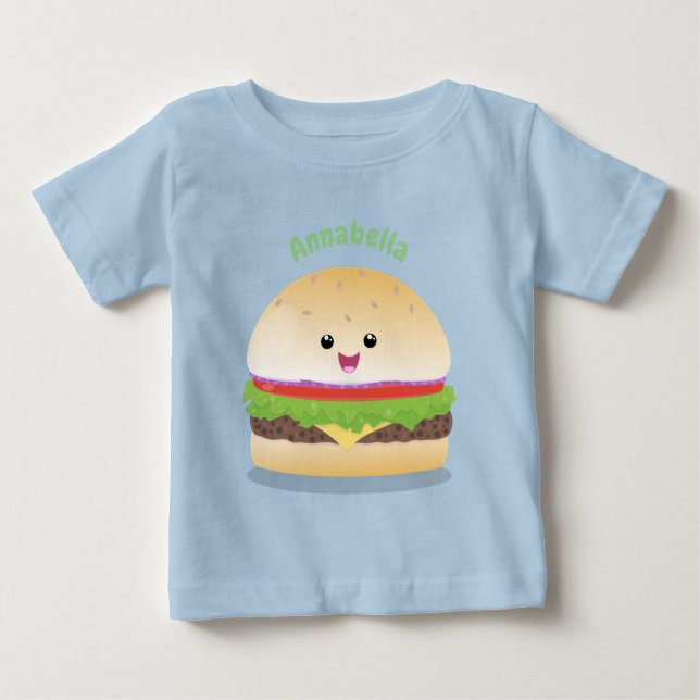 Cute lycklig kawaii hamburger tecknad t shirt (Framsida)