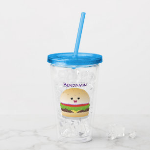 Cute lycklig kawaii hamburger tecknad take away mugg