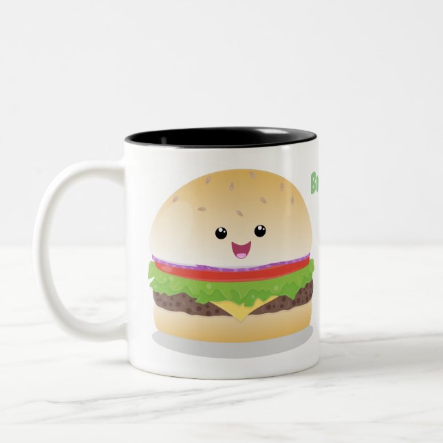 Cute lycklig kawaii hamburger tecknad Två-Tonad mugg (Vänster)