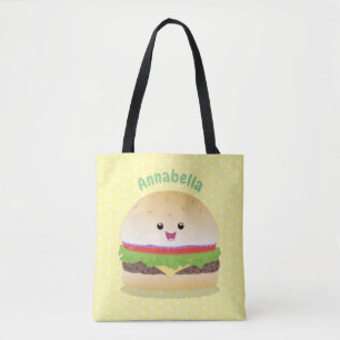 Cute lycklig kawaii hamburger tecknad tygkasse