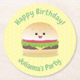 Cute lycklig kawaii hamburger tecknad underlägg papper rund