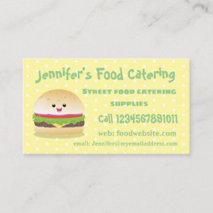 Cute lycklig kawaii hamburger tecknad visitkort