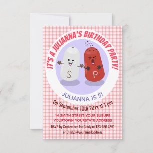 Cute lycklig kawaii-salt och peppartecknad inbjudningar