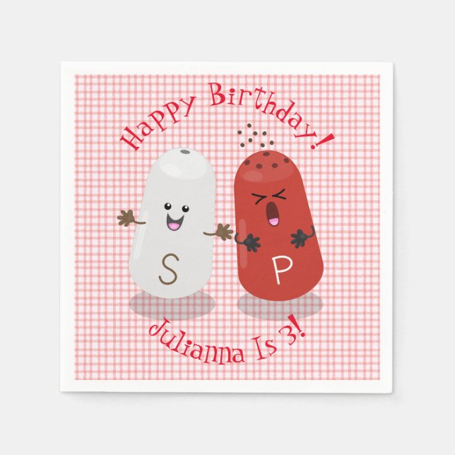 Cute lycklig kawaii-salt och peppartecknad pappersservett (Framsidan)
