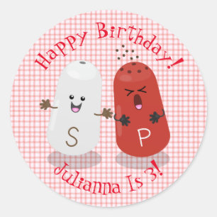 Cute lycklig kawaii-salt och peppartecknad runt klistermärke