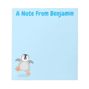 Cute lycklig kejsar penguin chick tecknad anteckningsblock