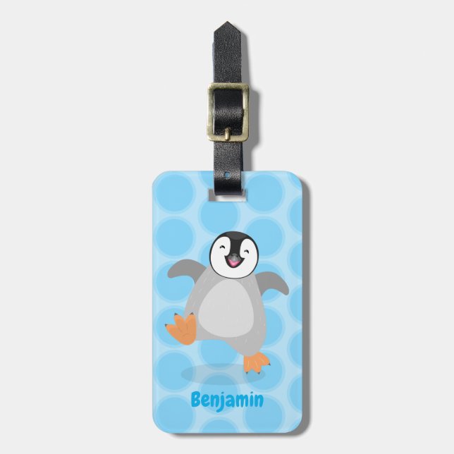 Cute lycklig kejsar penguin chick tecknad bagagebricka (Vertikal Framsida)