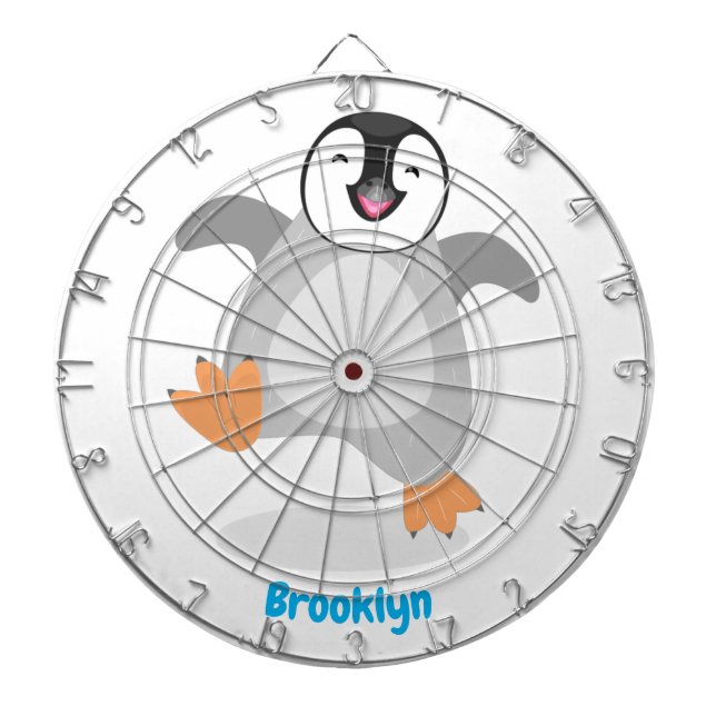 Cute lycklig kejsar penguin chick tecknad darttavla (Framsidan)