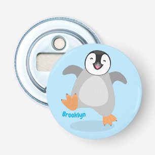 Cute lycklig kejsar penguin chick tecknad flasköppnare