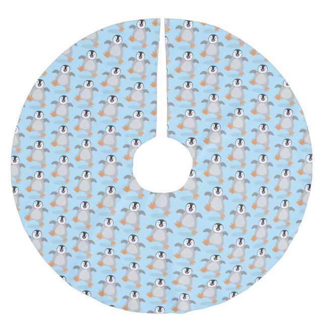 Cute lycklig kejsar penguin chick tecknad julgransmatta borstad polyester (Framsidan)