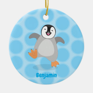 Cute lycklig kejsar penguin chick tecknad julgransprydnad keramik