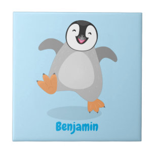 Cute lycklig kejsar penguin chick tecknad kakelplatta