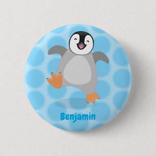 Cute lycklig kejsar penguin chick tecknad knapp