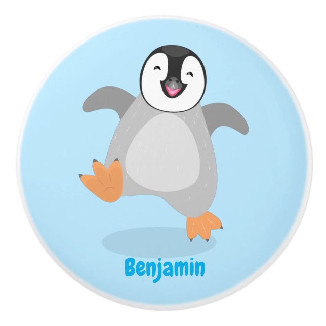 Cute lycklig kejsar penguin chick tecknad knopp (Framsidan)