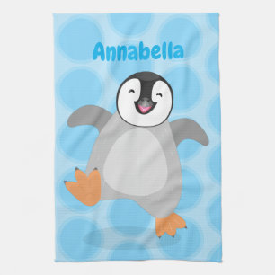 Cute lycklig kejsar penguin chick tecknad kökshandduk
