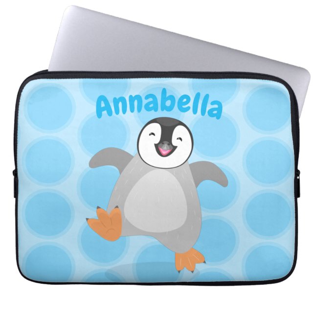 Cute lycklig kejsar penguin chick tecknad laptop fodral (Framsidan)