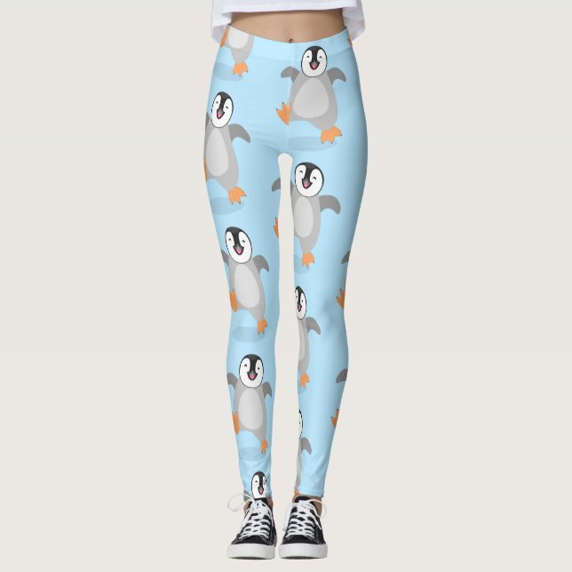 Cute lycklig kejsar penguin chick tecknad leggings (Framsida)