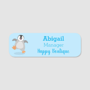 Cute lycklig kejsar penguin chick tecknad namnbricka