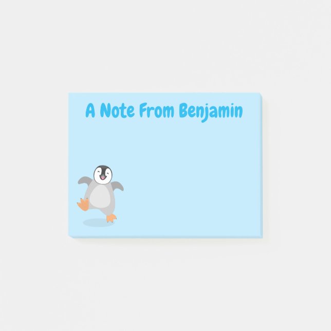 Cute lycklig kejsar penguin chick tecknad post-it block (Framsida)
