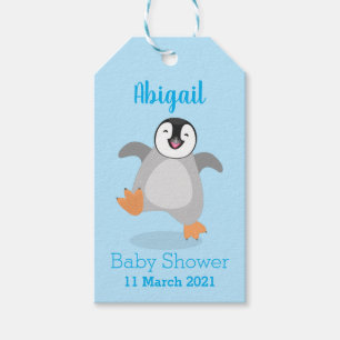 Cute lycklig kejsar penguin chick tecknad presentetikett