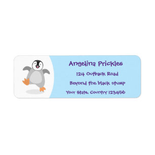 Cute lycklig kejsar penguin chick tecknad returadress etikett